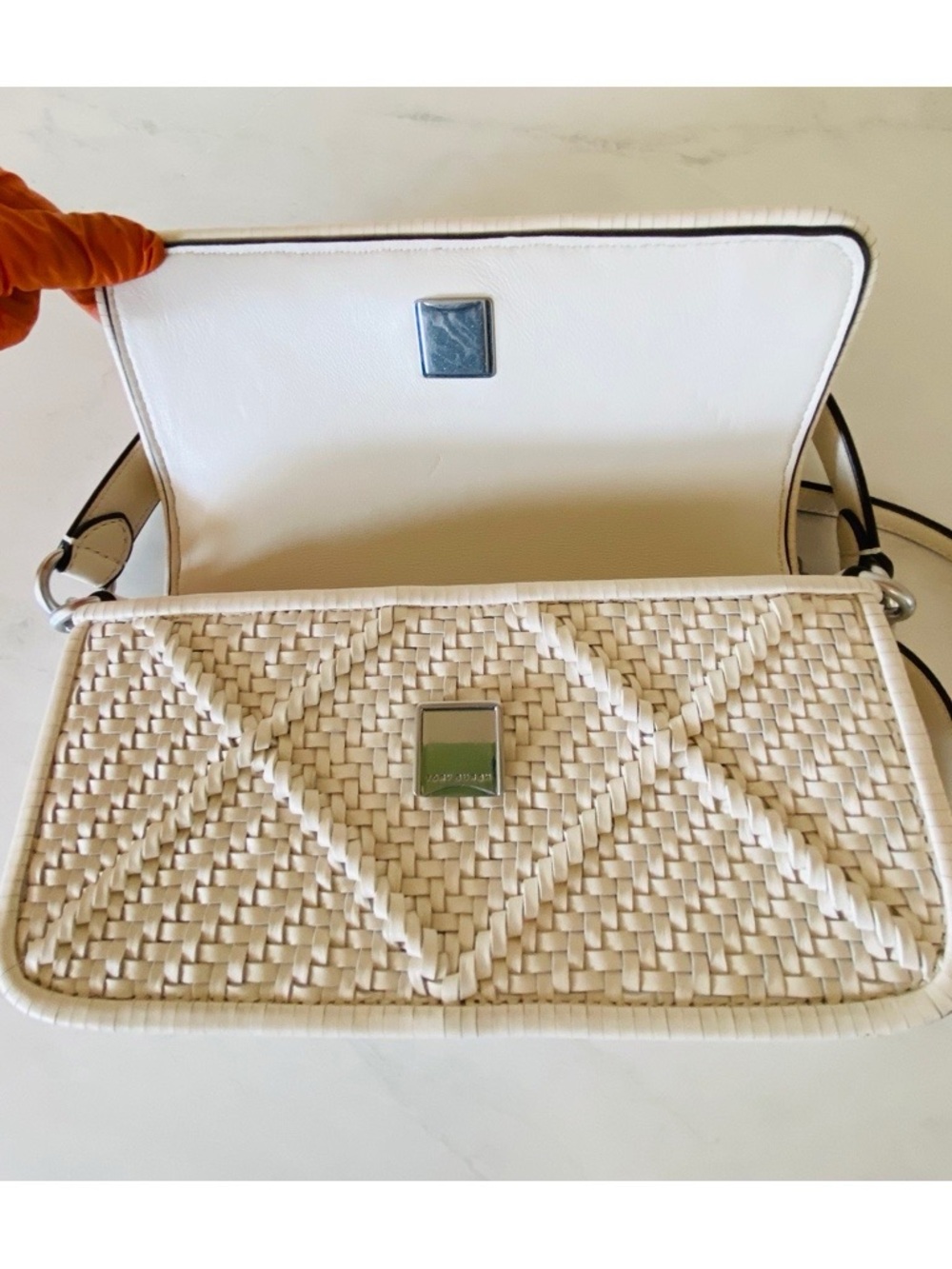 Tory Burch Kira Chevron Woven Small Convertible Shoulder Bag - New Ivory - Picture 3 of 11
